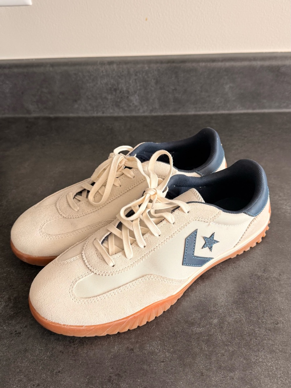 Converse Beige Cream Sneakers with Navy and Gum Sole